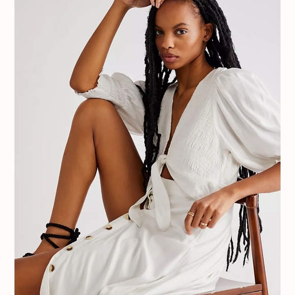 Free People Button Up String Of Hearts White Maxi Dress Size Medium - Picture 12 of 14